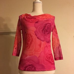 Evolution sheer fabric mesh floral print top